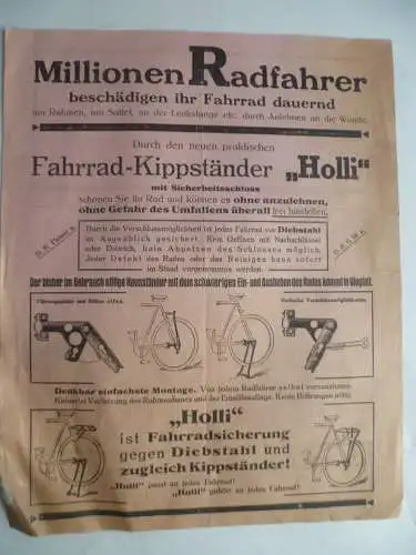 Werbeblatt Fahrrad-Kippständer Holli 1924