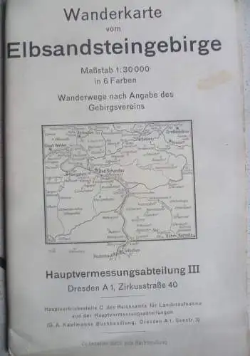 Große Wanderkarte vom Elbsandsteingebirge 1942 Maßstab 1:30000 in 6 Farben