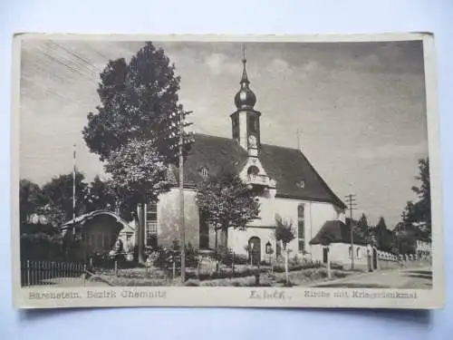 AK Bärenstein Bez. Chemnitz Kirche mit Kriegerdenkmal