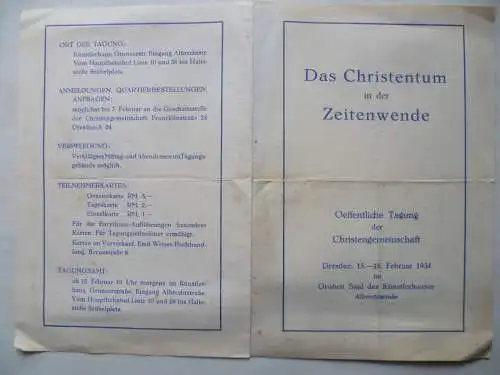 Tagungsprogramm Christengemeinschaft Dresden 1934