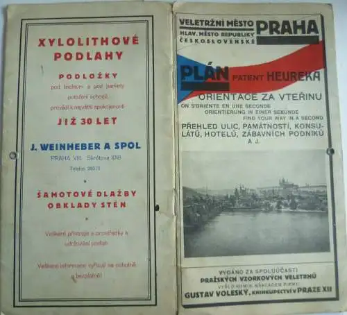 Stadtplan Prag Patent Heureka um 1925