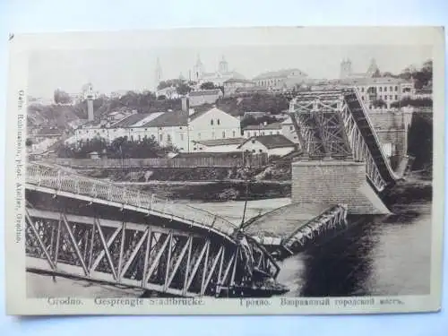 AK Grodno Gesprengte Stadtbrücke I.WK