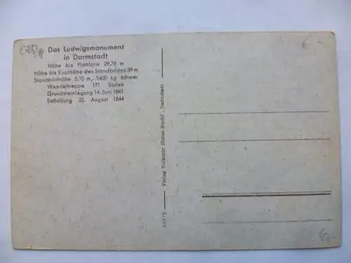 AK Darmstadt 100 Jahre Ludwigssäule 1944