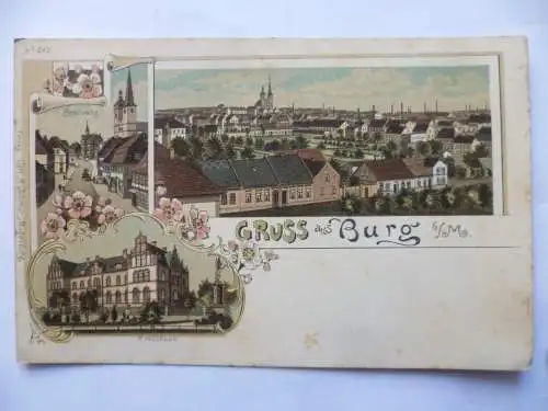 Litho-AK Burg bei Magdeburg 3 Ansichten