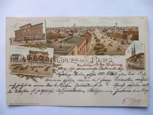 Litho-AK Burg bei Magdeburg 4 Ansichten