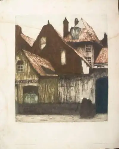 Große Farbradierung J. Celos, Tote Stadt (Brügge) 1911
