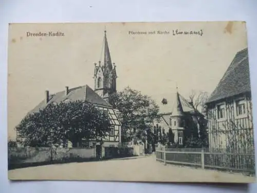 AK Dresden Kaditz Pfarrhaus und Kirche