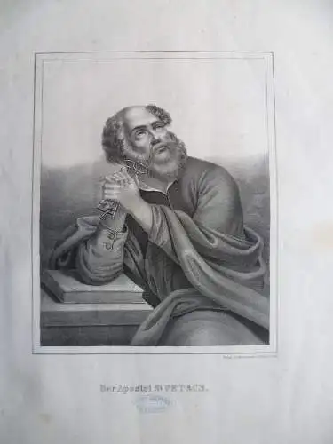 7 große Lithographien 5 Apostel u. 2 andere Motive um 1850
