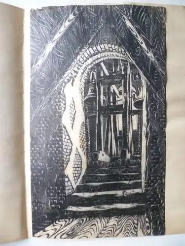 Glockenstuhl einer Kirche Holzschnitt R. Hirschberger