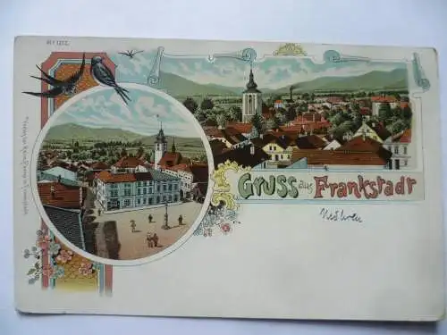Litho-AK Frankstadt Mähren Geseamtansicht und Marktplatz