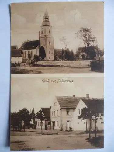 AK Fichtenberg Elbe Kirche und Straßenansicht mit Bäckerei