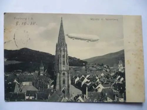 AK Freiburg im Breisgau Münster mit Schloßberg und Zeppelin