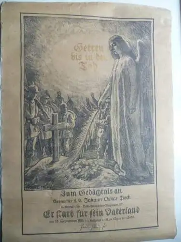 Gedenkblatt für Gefallene I. WK Lithographie Franz Hein