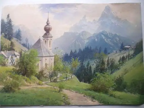 Maria Gern bei Berchtesgaden Aquarell Johann Hering