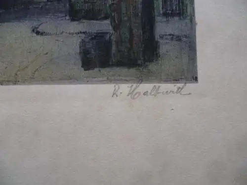 Frankfurt am Main Saalgasse Heilig Geist Platz kolor. Radierung R. Halbwill