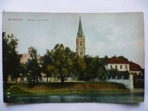 AK Gumbinnen Ostpreußen Partie an der Kirche