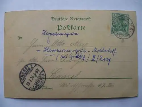 Litho-AK Hermannsgrün Total, Neue Schule, Alte Schule u. Kirche