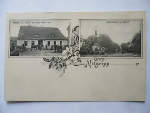 AK Niegripp Kr. Burg Gasthof zum Stern u. Lindenallee mit Kirche