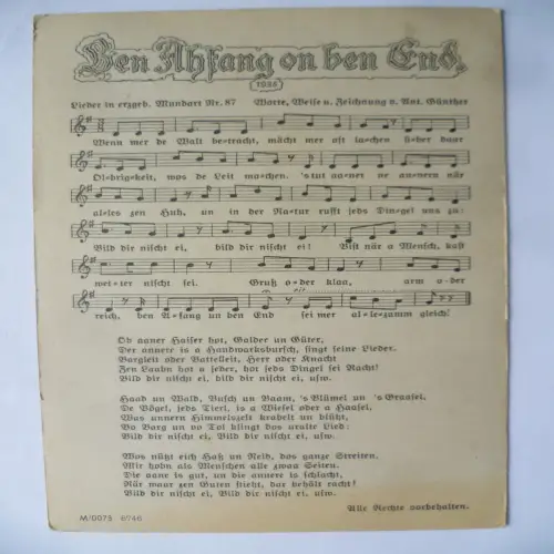 Anton Günther Liedkarte Nr. 87 Ben Ahfang on ben End
