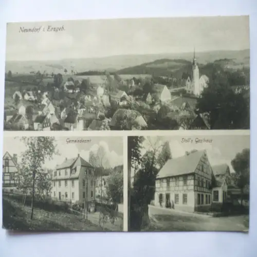 AK Neundorf im Erzgebirge Panorama Gemeindeamt Stoll's Gasthaus