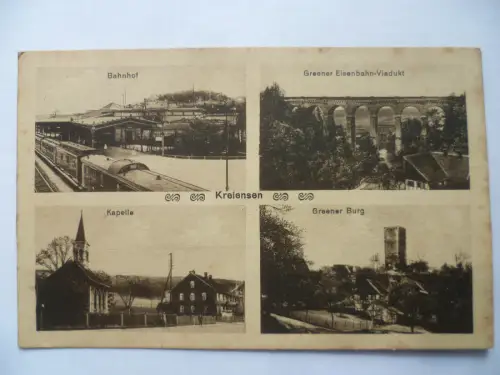 AK Kreiensen Bahnhof, Greener Eisenbahnviadukt, Kapelle, Greener Burg