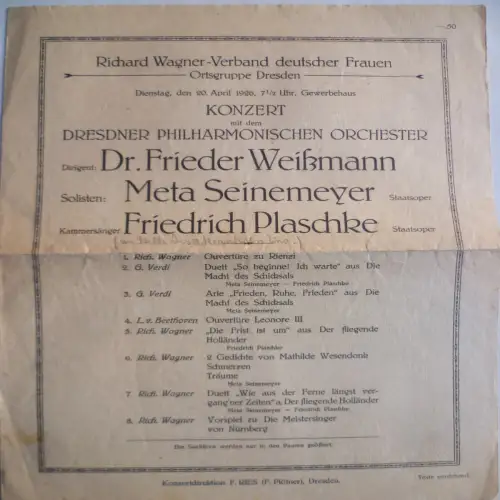 Konzertprogramm Dresden 1926 Richard-Wagner-Verband deutscher Frauen