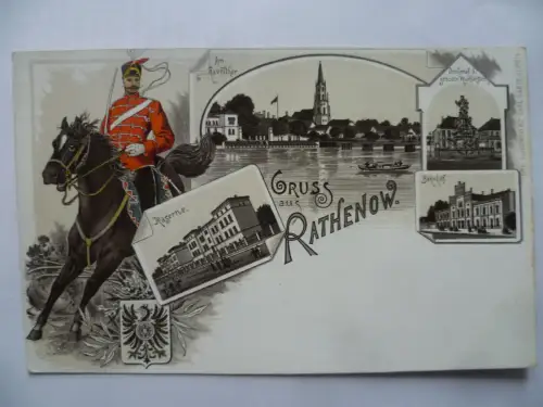 Litho-AK Rathenow Am Havelthor Denkmal Bahnhof Kaserne