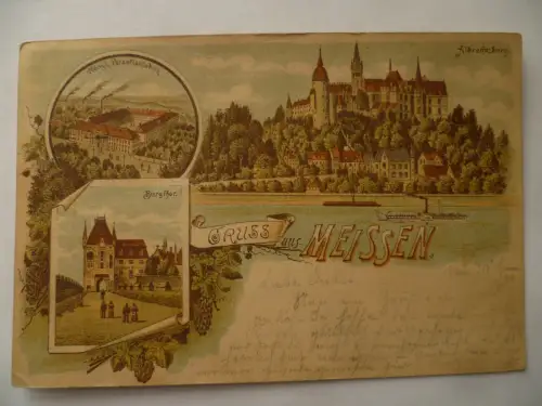 Litho-AK Meissen Königl. Porzellanfabrik Albrechtsburg Burgthor Vorläufer