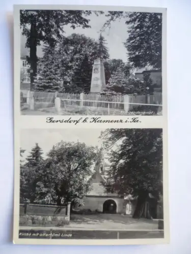 AK Gersdorf bei Kamenz Denkmal und Kirche mit altertüml. Linde