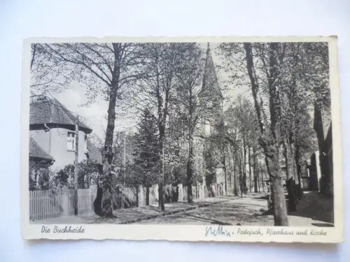 Foto-AK Stettin Podejuch Die Buchheide Pfarrhaus und Kirche