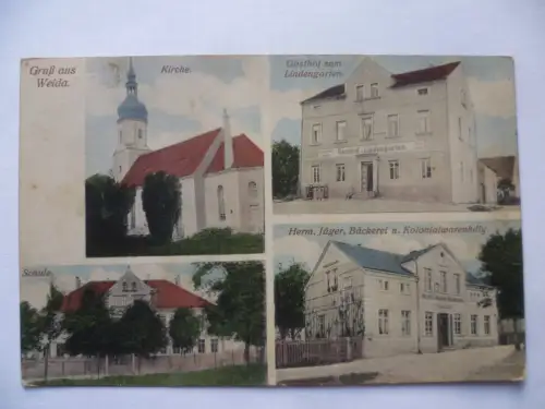 AK Riesa Weida Kirche Gasthof Schule Bäckerei