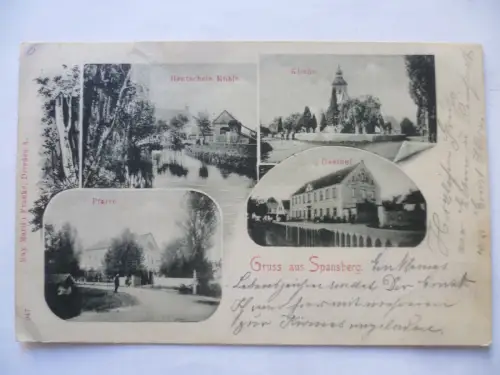 AK Spansberg Kr. Meißen Hentschels Mühle Kirche Pfarre Gasthof