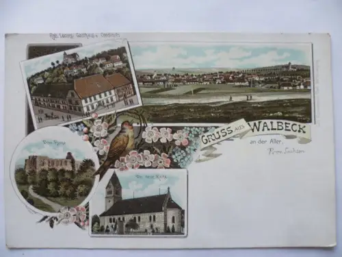 Litho-AK Walbeck an der Aller Robert Looses Gasthaus u.a.