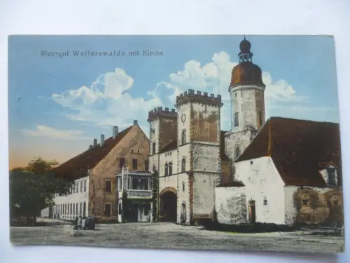 AK Wellerswalde Rittergut mit Kirche