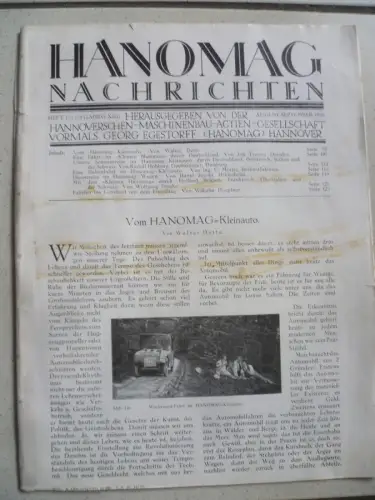 Hanomag-Nachrichten Heft 154/155 August/September 1926