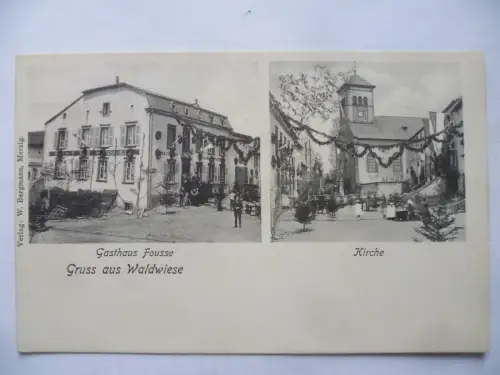 AK Waldwiese / Waldwisse bei Merzig Gasthaus Fousse / Kirche
