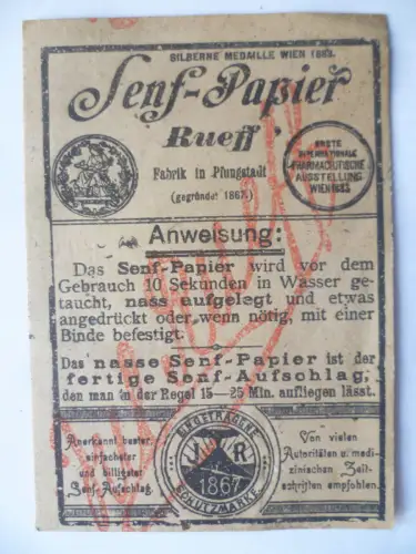 Original Senf-Papier Rueff Fabrik Pfungstadt um 1900