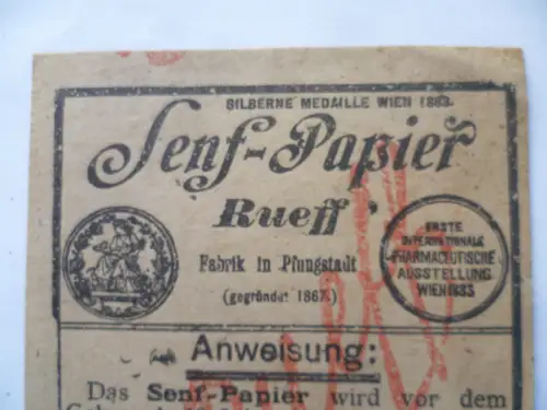 Original Senf-Papier Rueff Fabrik Pfungstadt um 1900