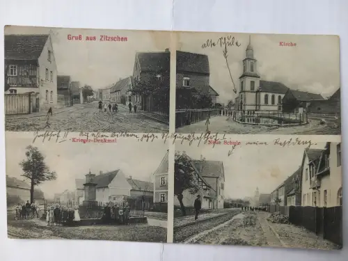AK Zitzschen Dorfstraße Kirche Krieger-Denkmal Neue Schule