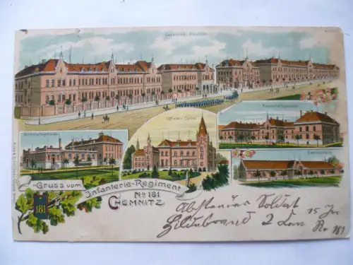 Litho-AK Chemnitz Gruss vom Infanterie-Regiment No. 181