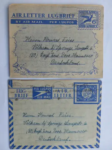 2 Aerogramme South Africa 1949/50