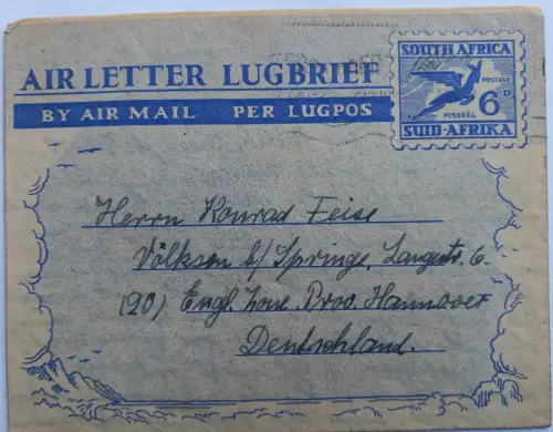 2 Aerogramme South Africa 1949/50