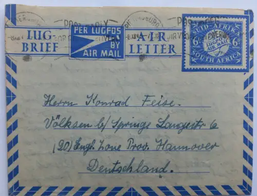 2 Aerogramme South Africa 1949/50