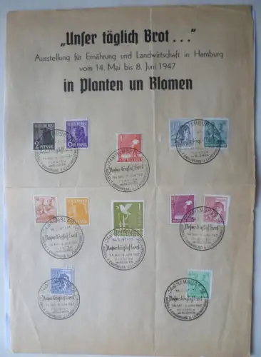 Gedenkblatt "Unser täglich Brot" Ausstellung Hamburg 1947 Planten & Blomenen