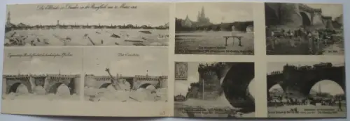 Doppel-AK Dresden Augustusbrücke Hochwasser 1845 u. Niedrigwasser 1904