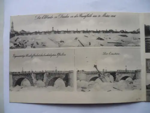 Doppel-AK Dresden Augustusbrücke Hochwasser 1845 u. Niedrigwasser 1904