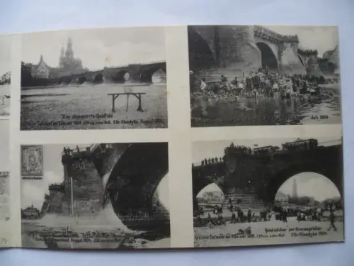 Doppel-AK Dresden Augustusbrücke Hochwasser 1845 u. Niedrigwasser 1904