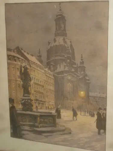 Dresden Frauenkirche im Winter Fritz Beckert Farblithographie