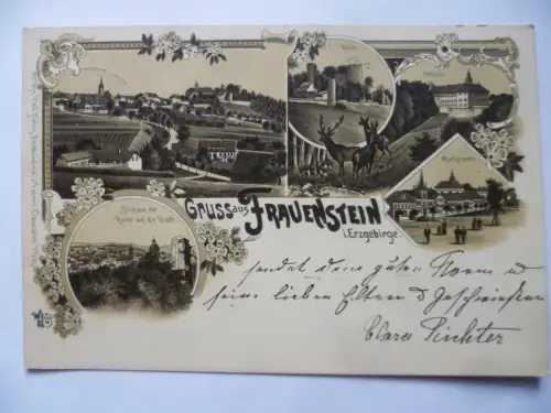 Litho-AK Frauenstein im Erzgebirge 5 Ansichten