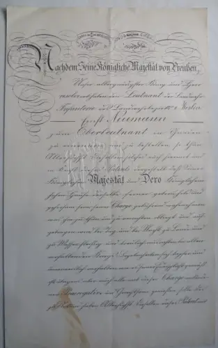 Offizierspatent Oberleutnant Landwehr-Infanterie Königreich Preußen 1909